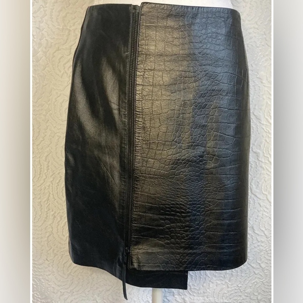 TROUVE Womens Leather Mini Nordstrom Skirt Zip Up Mixed Fabric Black Size 2